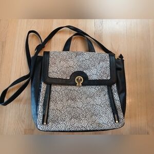 FOSSIL Amelia Calf Hair Backpack or Crossbody - BLACK/WHITE CHEETAH/GOLD